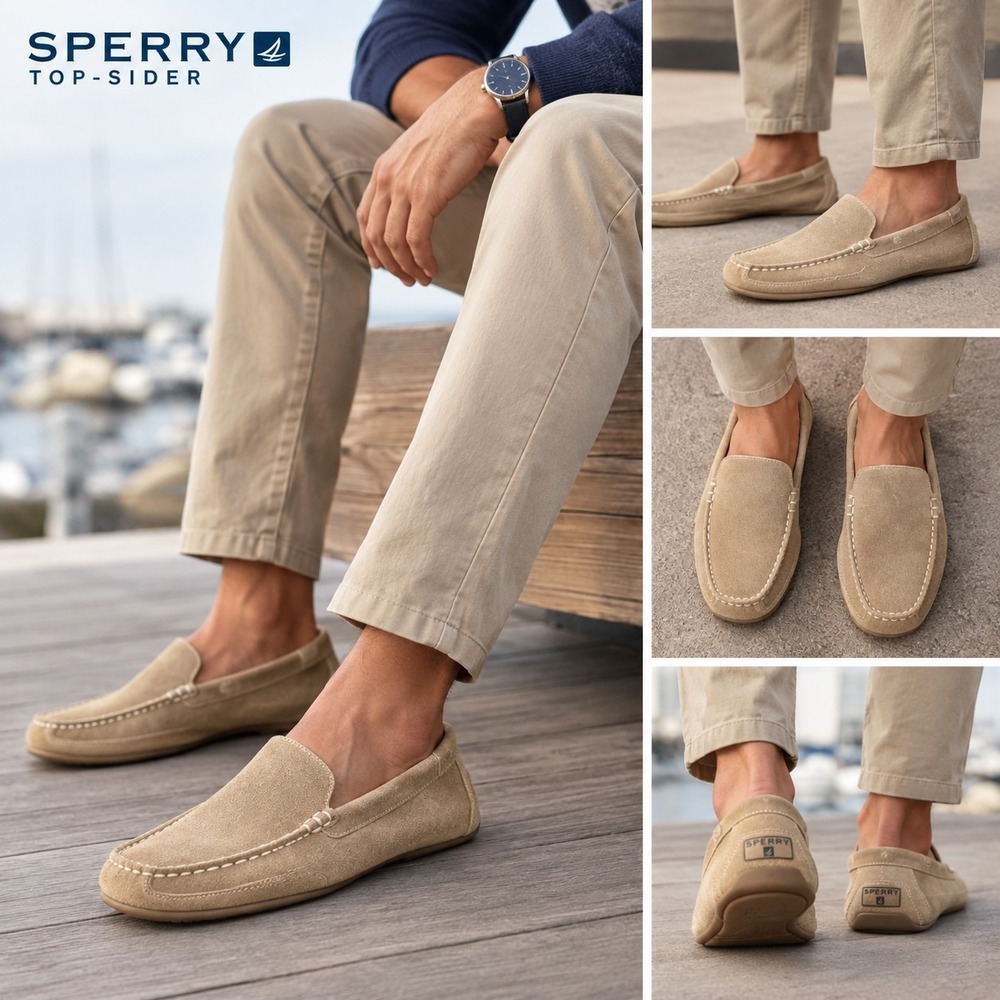 Sperry Top-Sider Men's 10 M Tan Suede Slip-On Loafers – Leather Upper